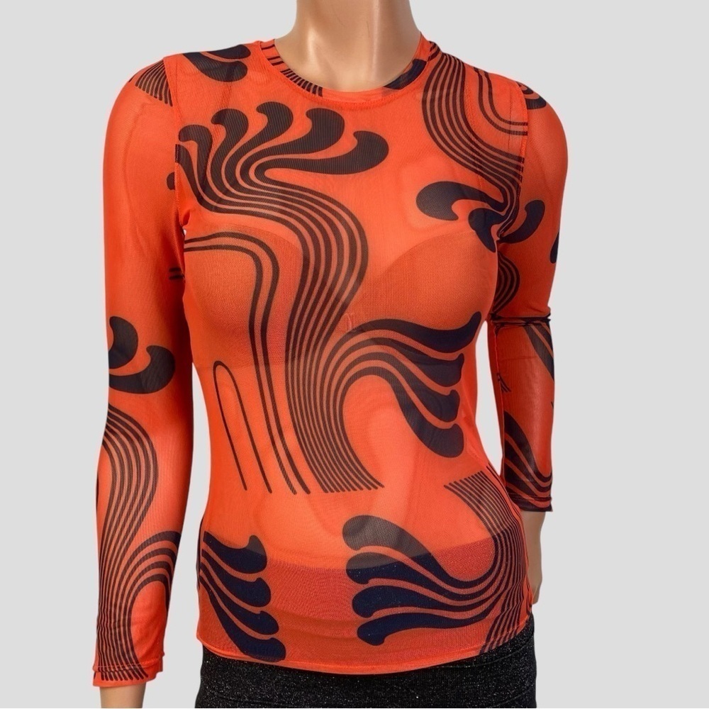 Fever Room Dragon Tail Tribal Sheer Mesh Indie Sleaze Top Tattoo Print Women’S - Picture 2 of 9